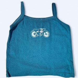 Y2K Green Cotton Baby Tee Motorcycle Biker Graphic Cute Preppy Tank Top Small